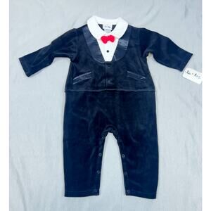 Vintage NWT LeTop Baby Boy Le Top Black Velvet Tuxedo Romper 18M Months Boutique